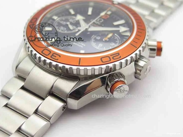 0517 Sophisticated Planet Ocean Master Chronometer Chrono SS OM 1:1 Best Edition Orange On SS Bracelet A 8156